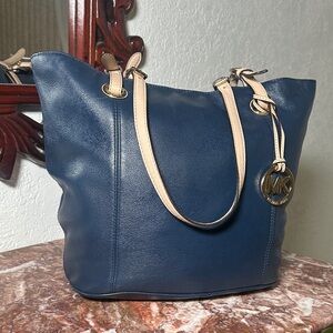 Michael Kors Dark Blue and Tan Tote